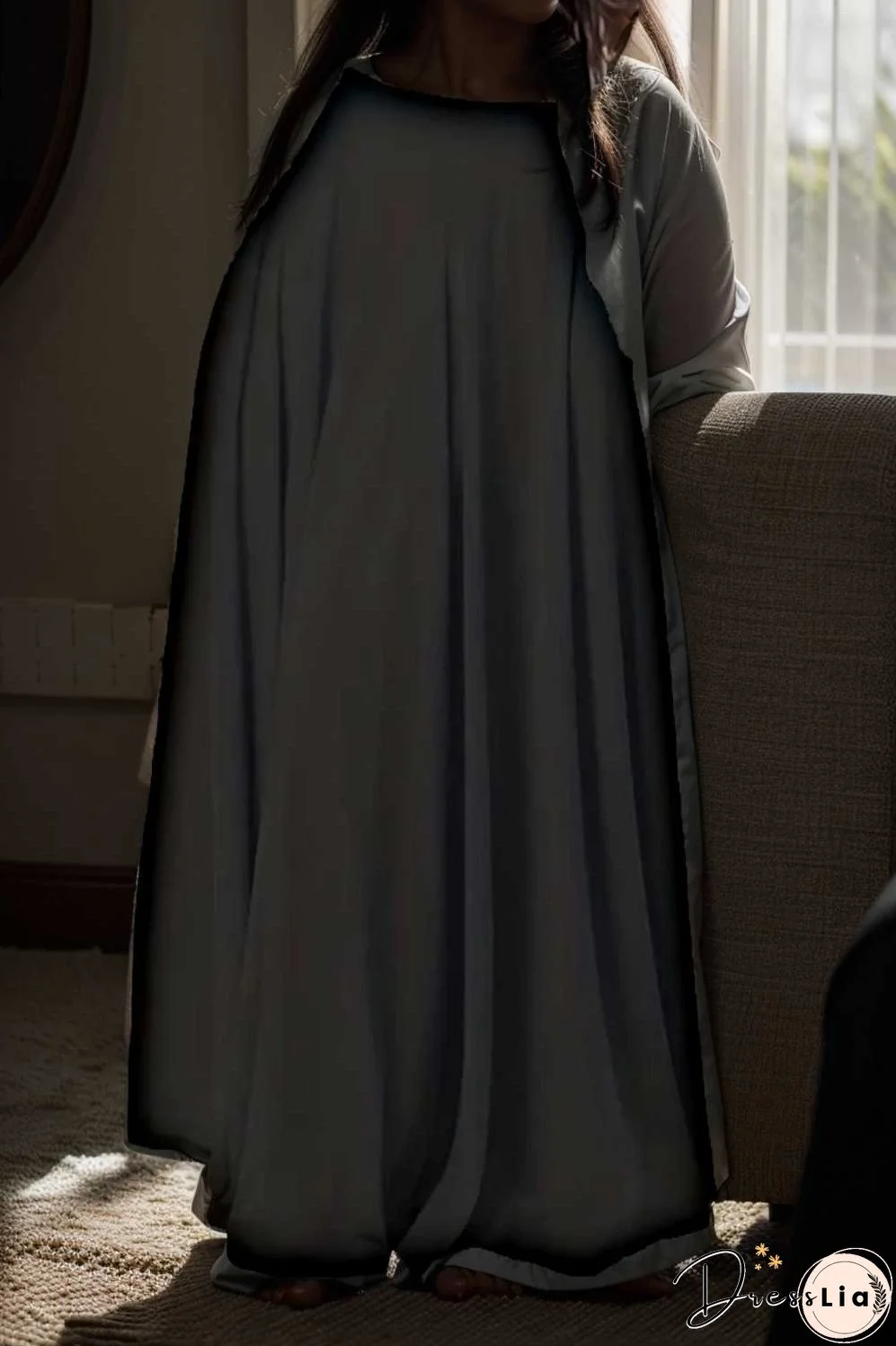 casual pleated pockets high waist loose maxi dress