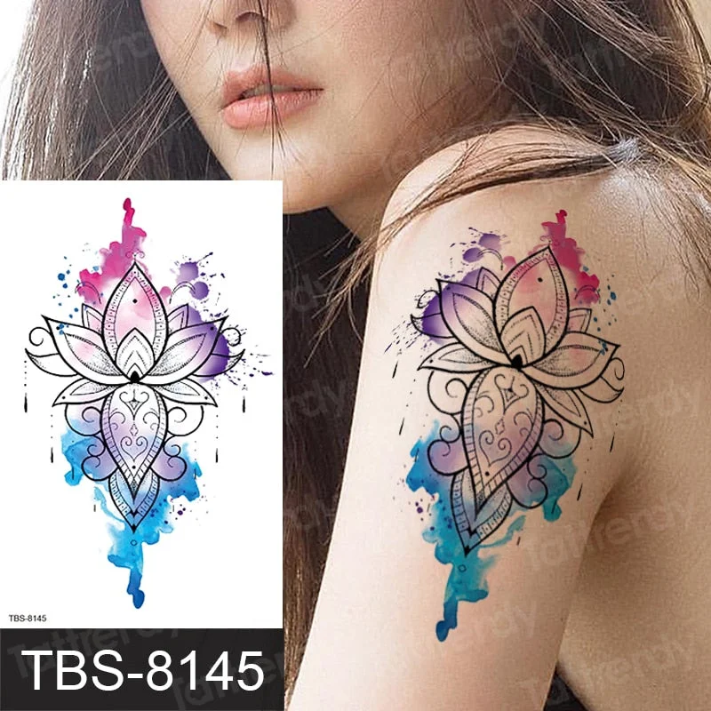 rose lotus flower temporary tattoo for women girls sexy body tattoo sticker girl tatouage temporaire femme back tatoo fake