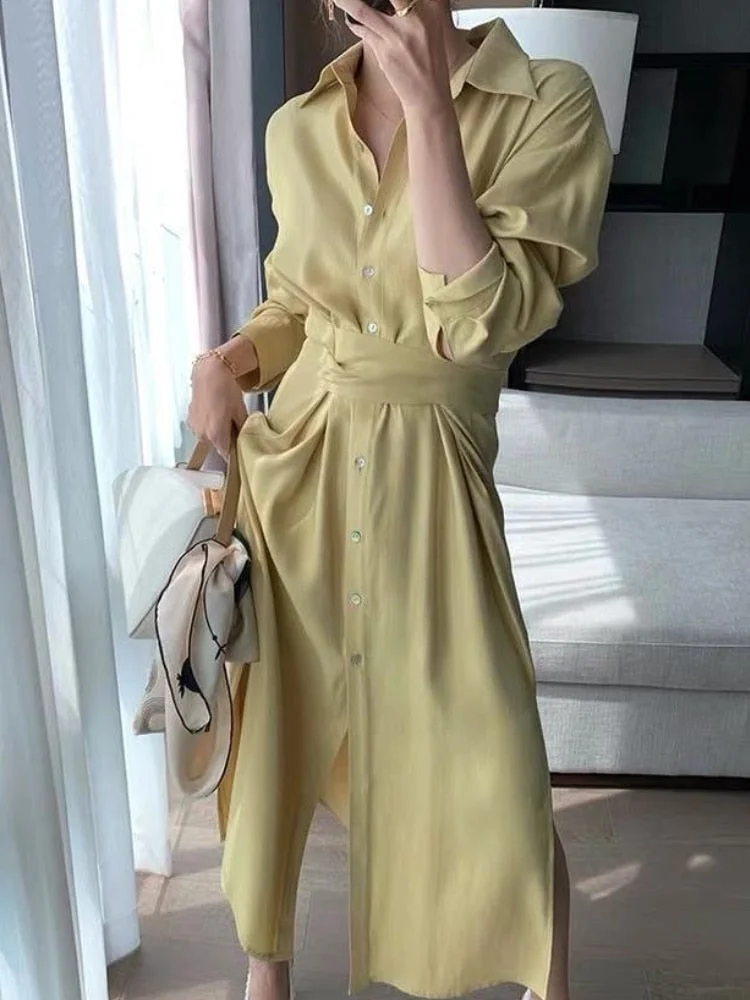 Spring Summer Elegant Casual Midi Women Black Shirt Dress Long Sleeve Loose A-Line Party Vestidos Female Fashion Korean Clothes