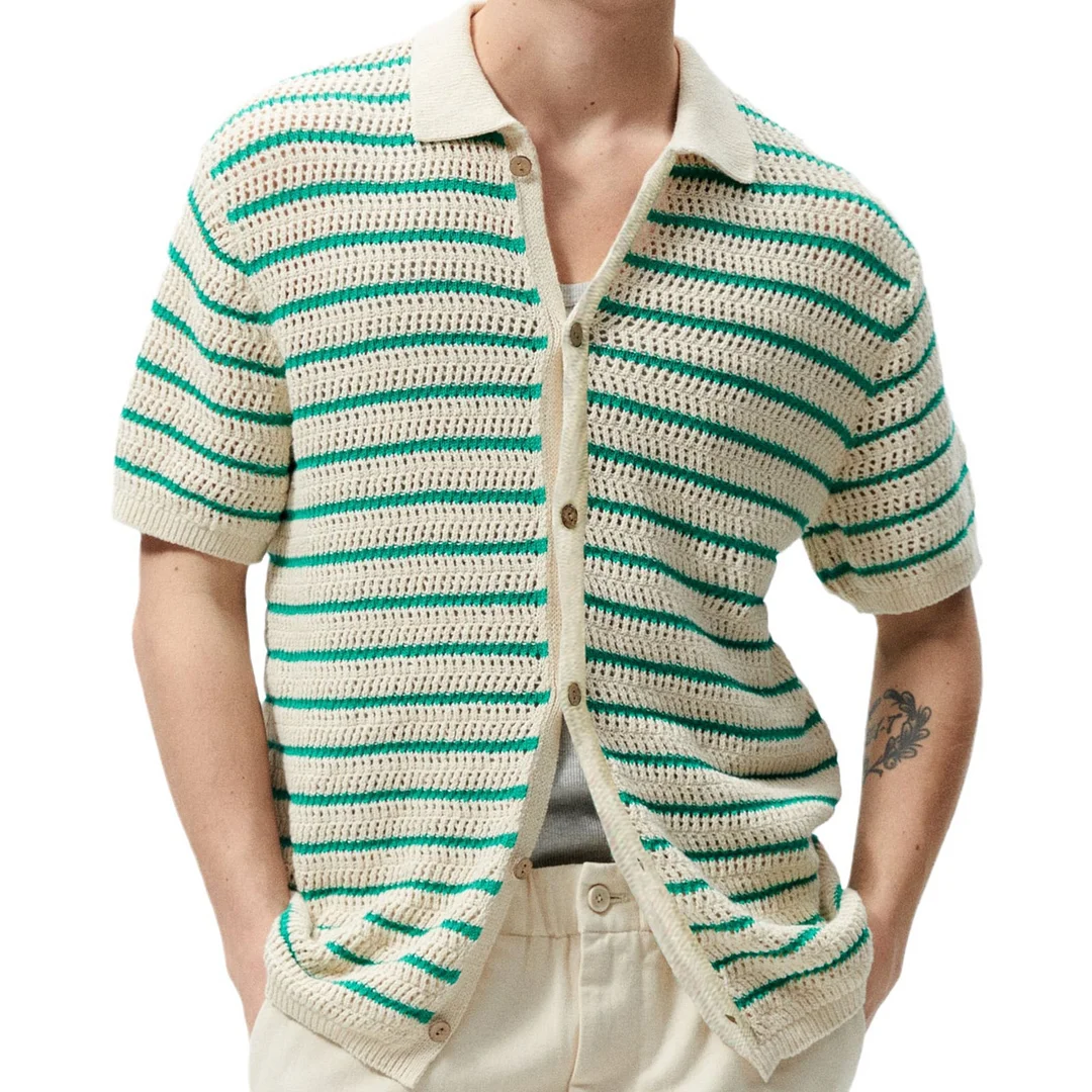 Uveng Uveng Men's New Summer Knits Striped Hairy Casual POLO Shirts Men's SY0208