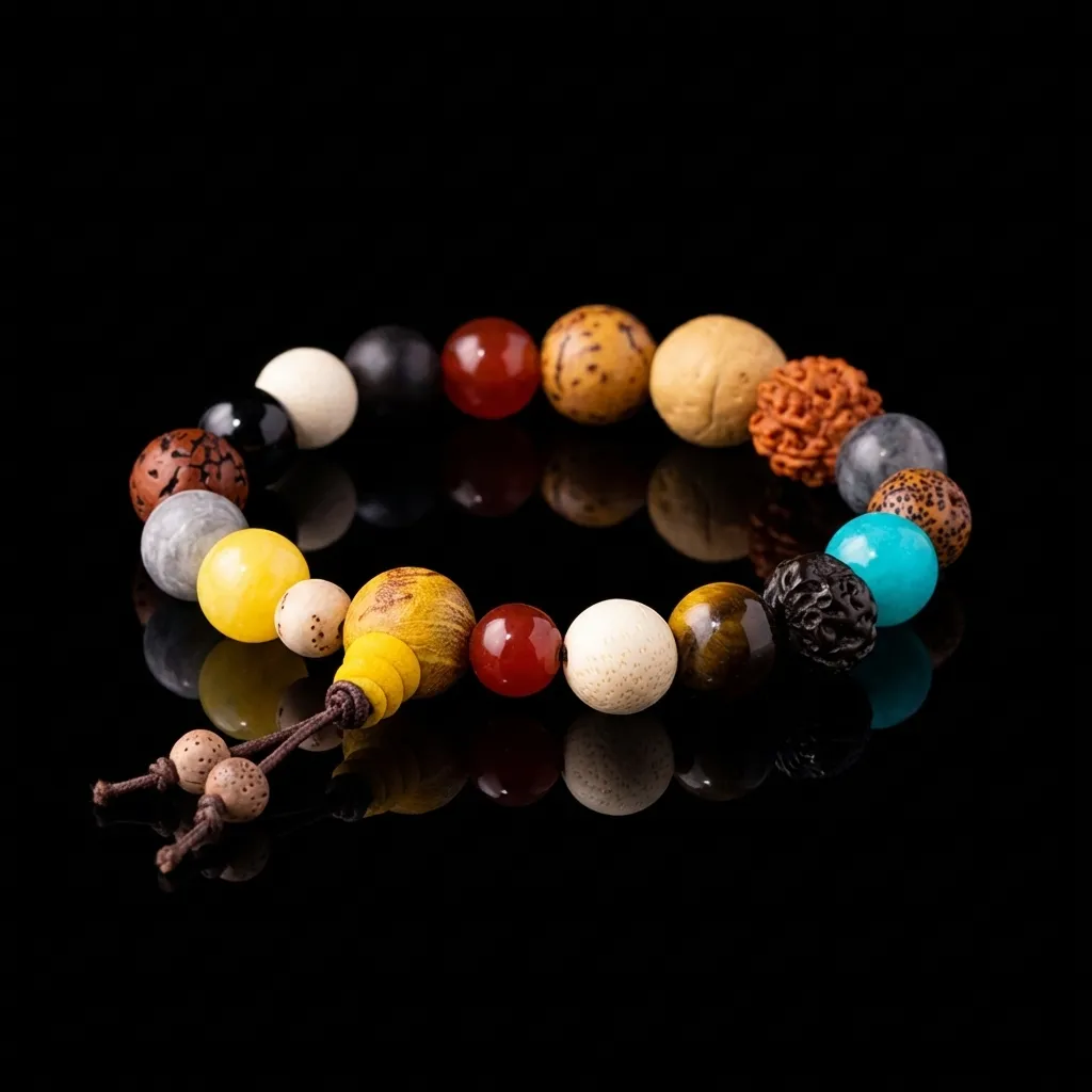 JiStones Artisan 18-Seed Bodhi & Crystal Bracelet - Natural Mindfulness Jewelry