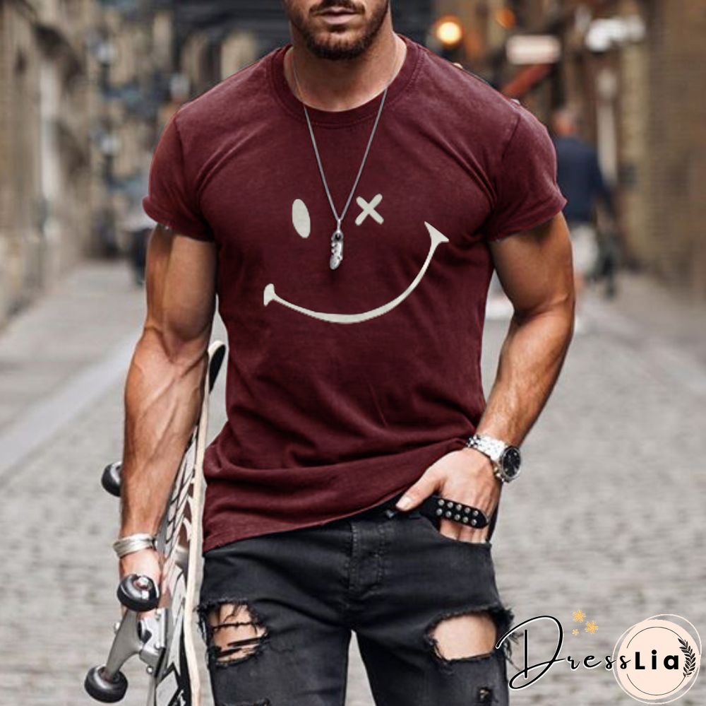 Mens Fashion Washing Short Sleeve Smiley T-Shirt
