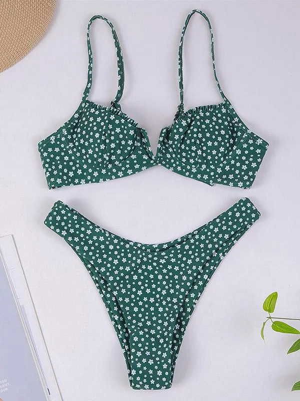 Floral-Print Underwired Split Bikini Swimsuit