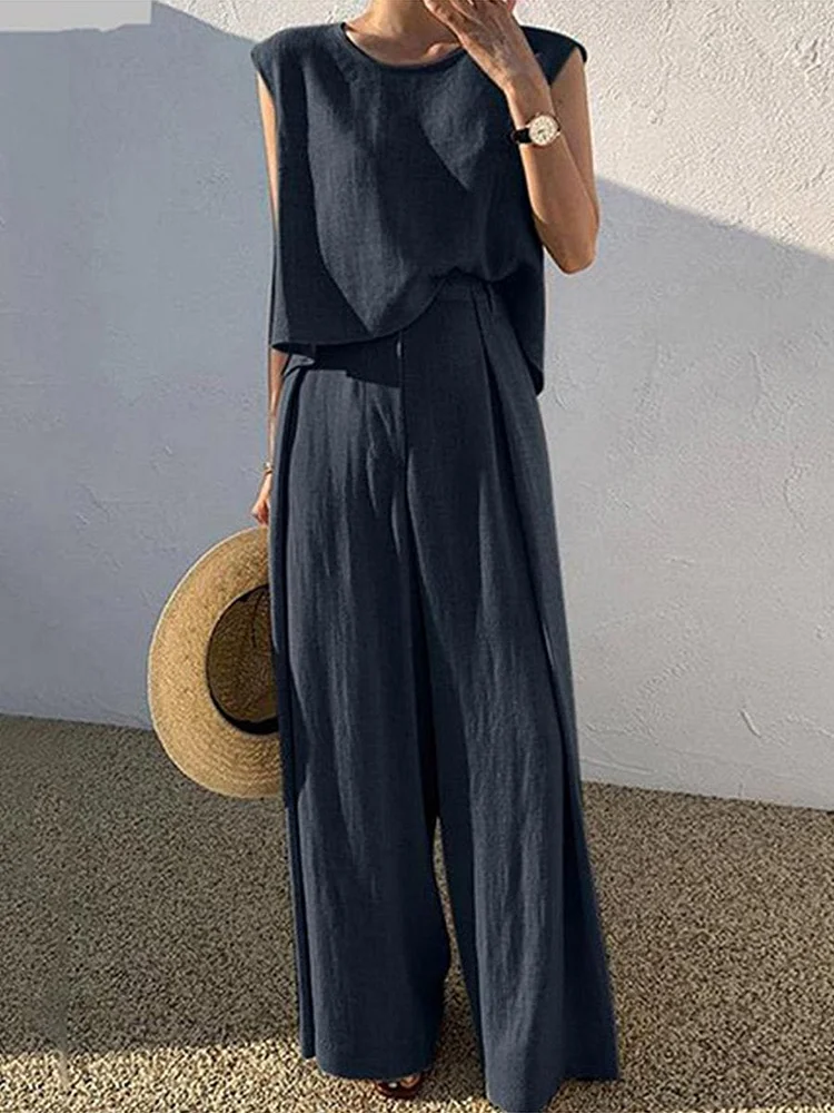 Women's Tank Vest Outfits Wide Leg Trousers Set