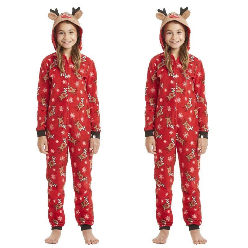 Christmas Family Pajama Set 2022 New Year Costume Elk Ears Hooded