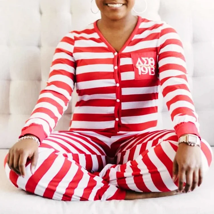 Fashion striped long-sleeved one-piece pajamas