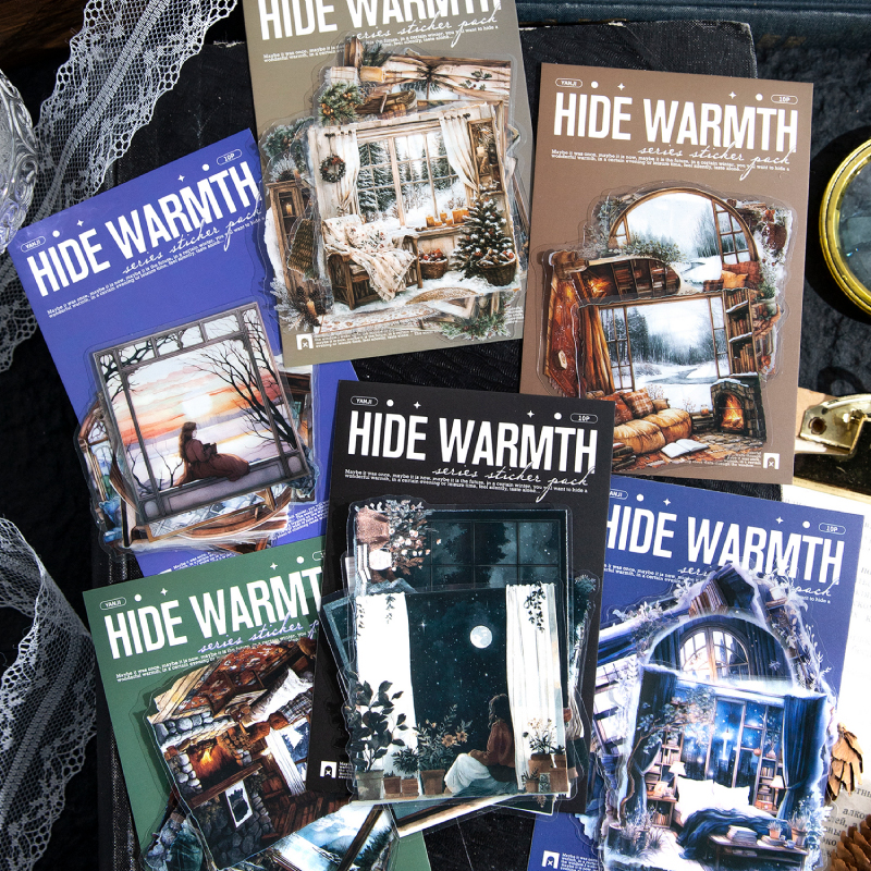 PET 스티커 - 따뜻함을 숨기는 시리즈 빈티지 겨울 창문 풍경 조경