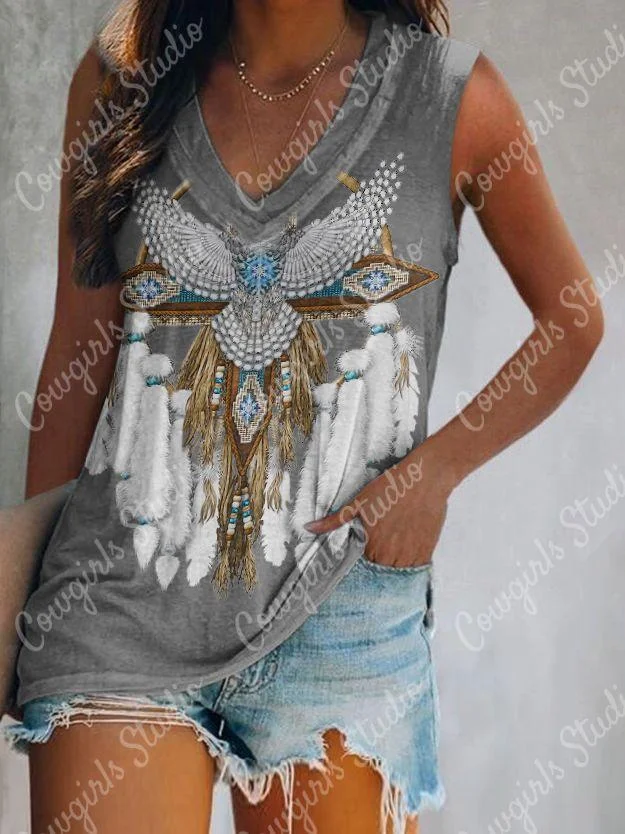 V-neck Western Style Women's Printed Vest