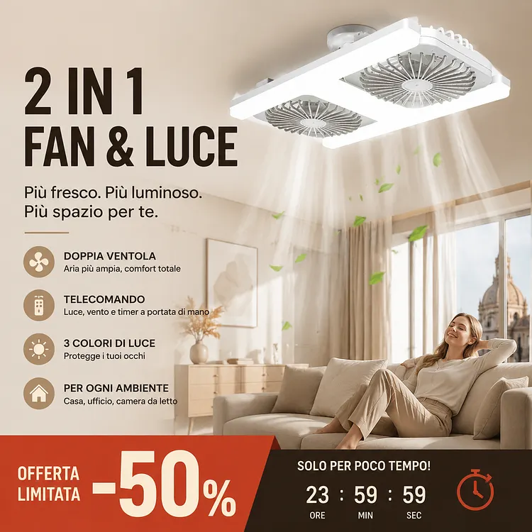 💡⏰ Ultimo Giorno | Ventilatore Soffitto Moderno 2in1 LED -50%