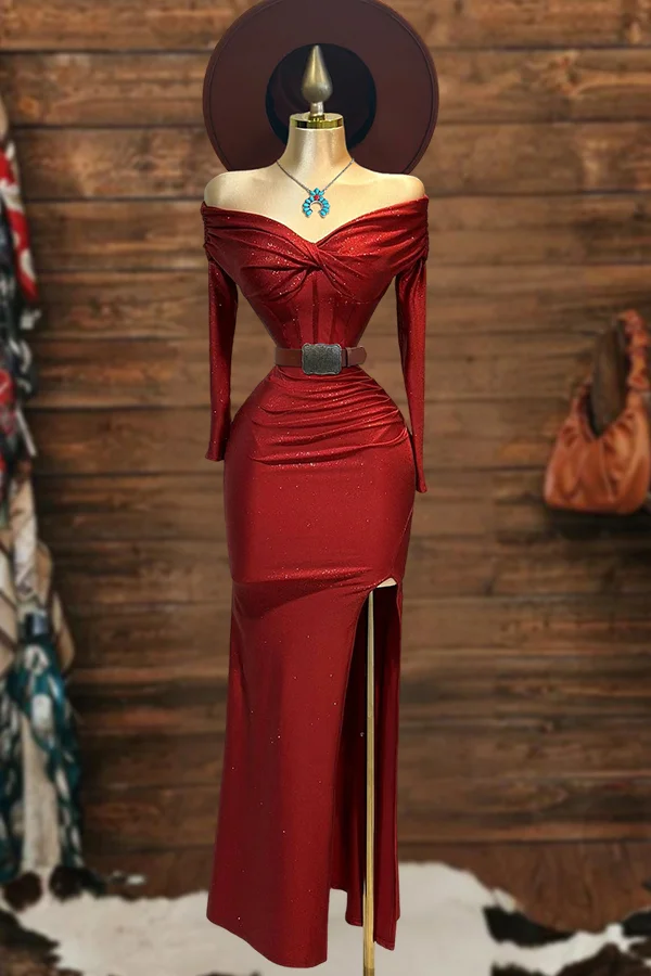Shiny Kink Slit Maxi Dress