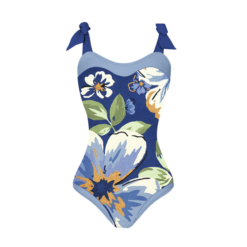 Rotimia Retro blue large floral print swimsuit