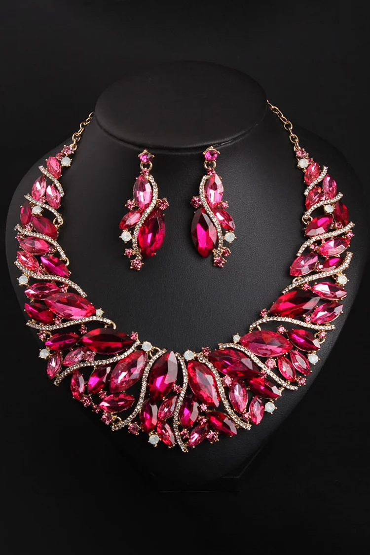 Wedding Multicolor Inlaid Crystal Necklace Earrings Jewelry Set 2024 - Xpluswear