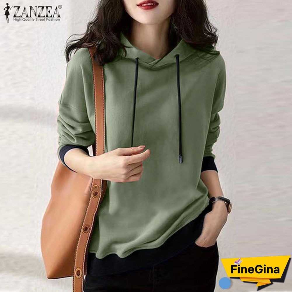 Zanzea Korean Fashion Solid Loose Hooded Sweatshirts Sports Sweatshirt Pullovers Women Casual Hoodies