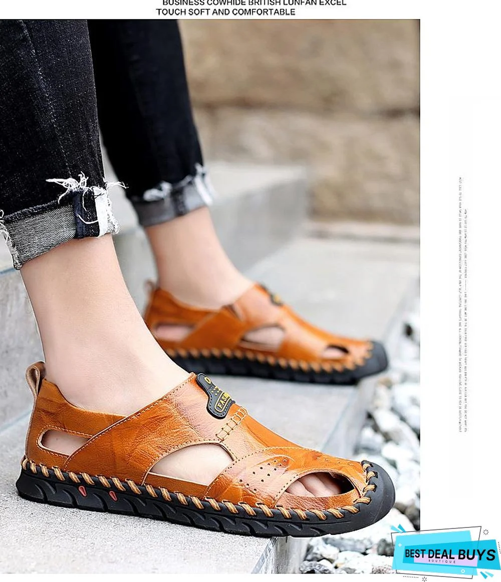 Men's Leather Beach Sandals Outdoor Breathable Casual Footwear Walking Sandals