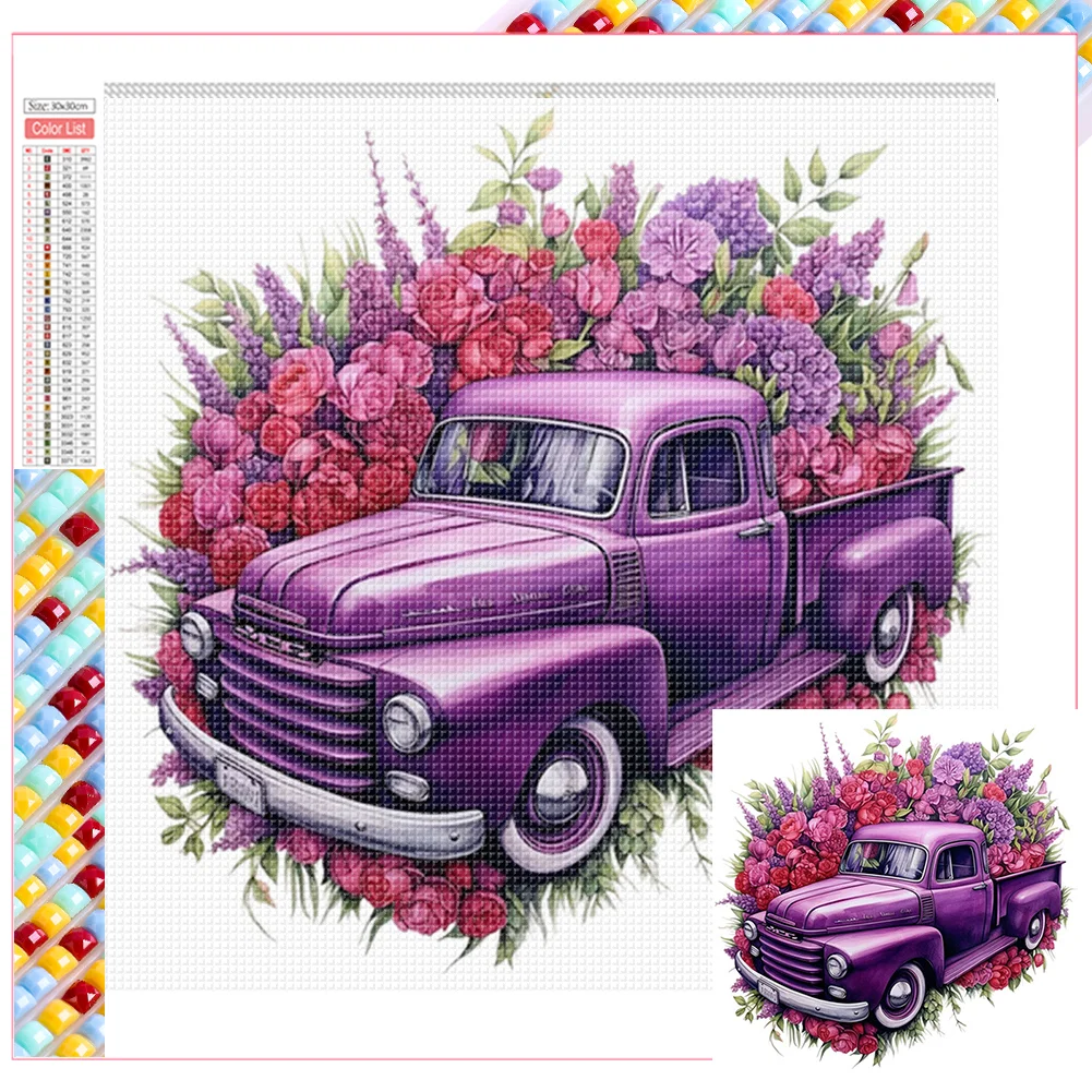 Full Square Diamond Painting - Purple Truck(Canvas|35*35cm)