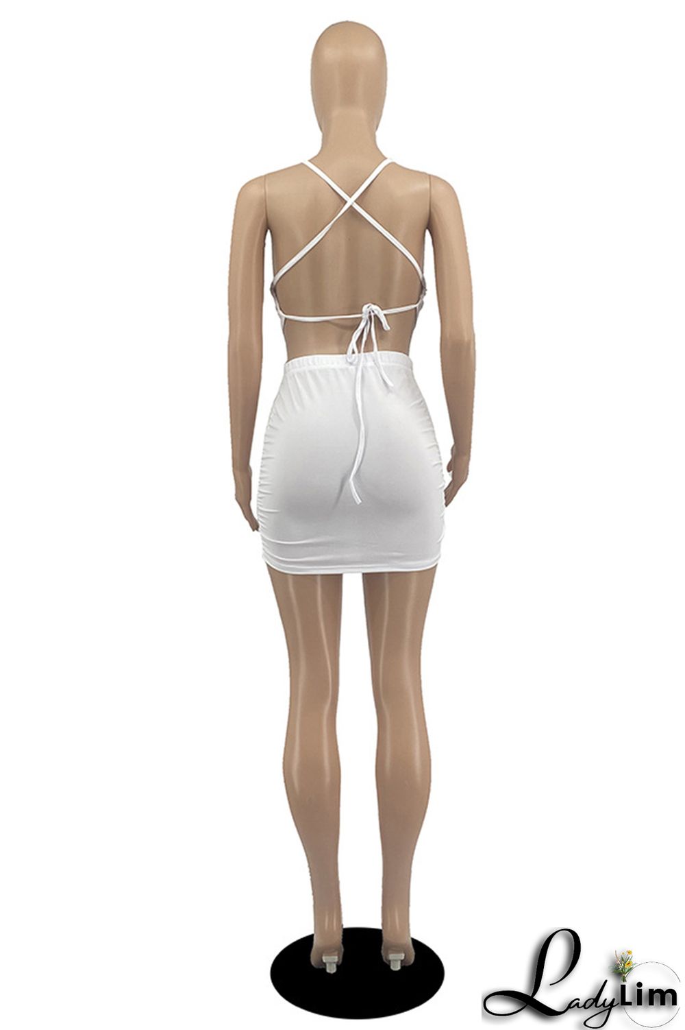 White Sexy Casual Solid Bandage Strap Design Spaghetti Strap Sleeveless Two Pieces