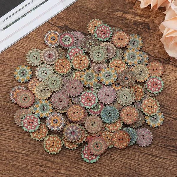 Bohemia Printed Wooden  Sewing Buttons