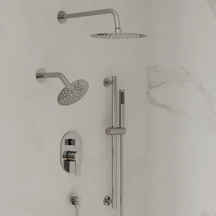 SFS-1058-CH10 10'' Complete Dual Shower Faucet Set with 3-Spray Patterns, Wall Mounted and Rough-in Valve