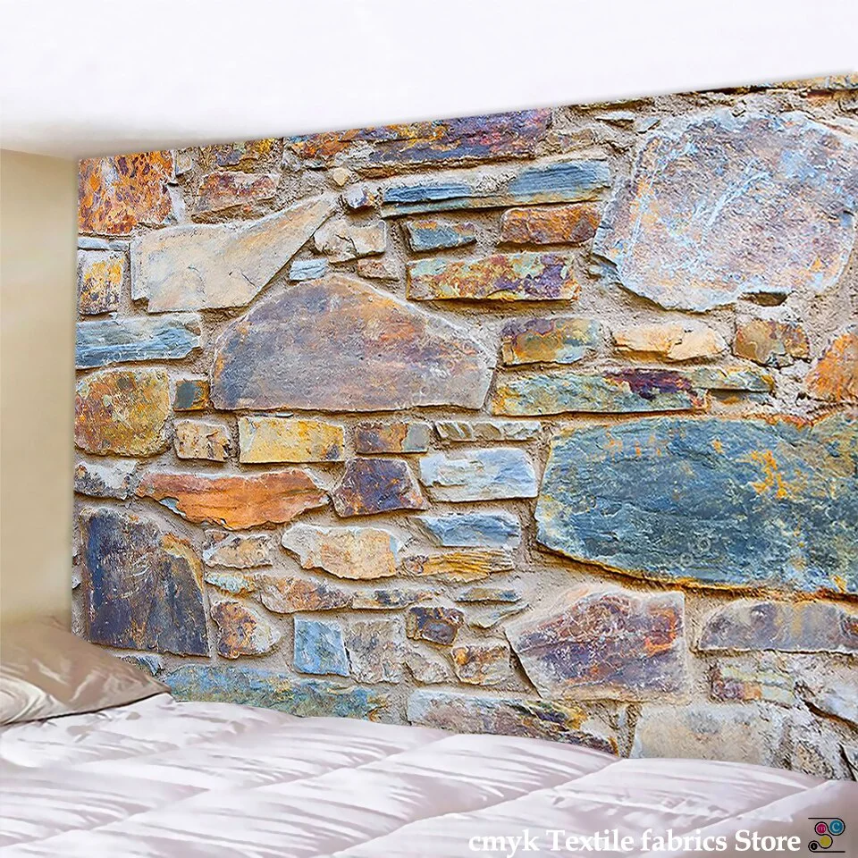 3D Colored Stone Brick Retro Tapestry Wall Hanging Bohemia Art Print Tapestry Room Home Decoration