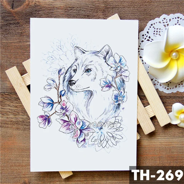 Sdrawing Geometric Rose Fox Wolf Waterproof Temporary Tattoo Sticker Swan Elk Animals Flash Tattoos Body Art Fake tatoo