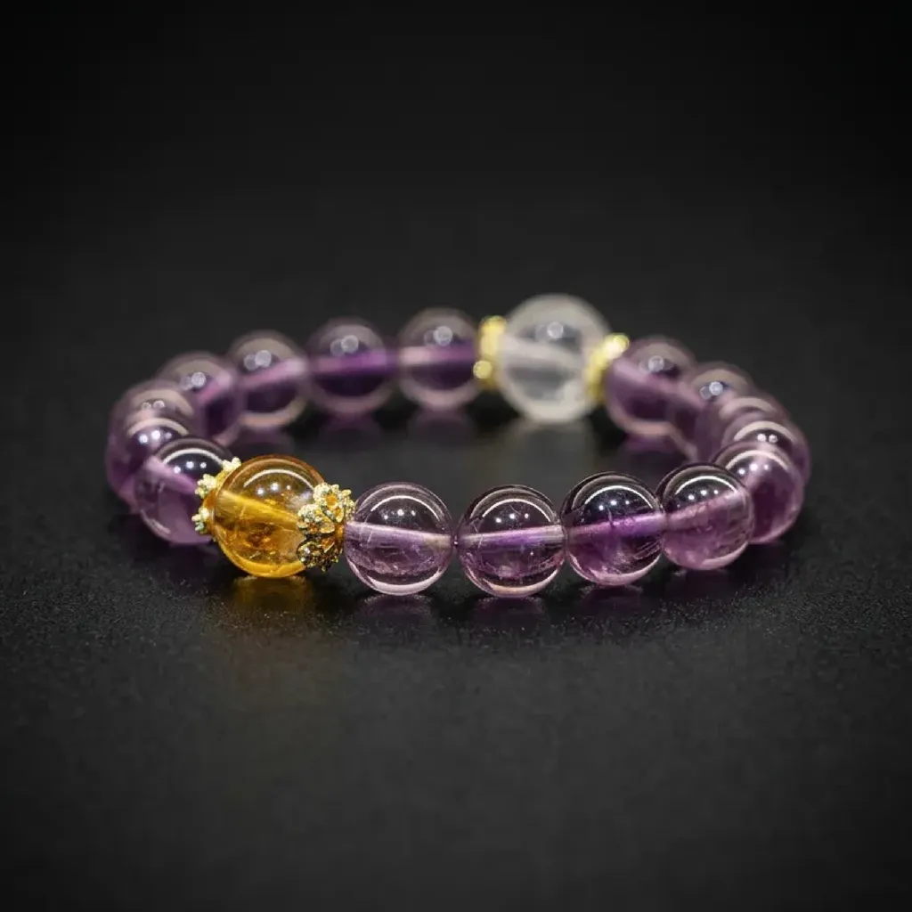 JiStones Celestial Violet: 7A Grade Brazilian Amethyst & Bolivian Fire Bracelet