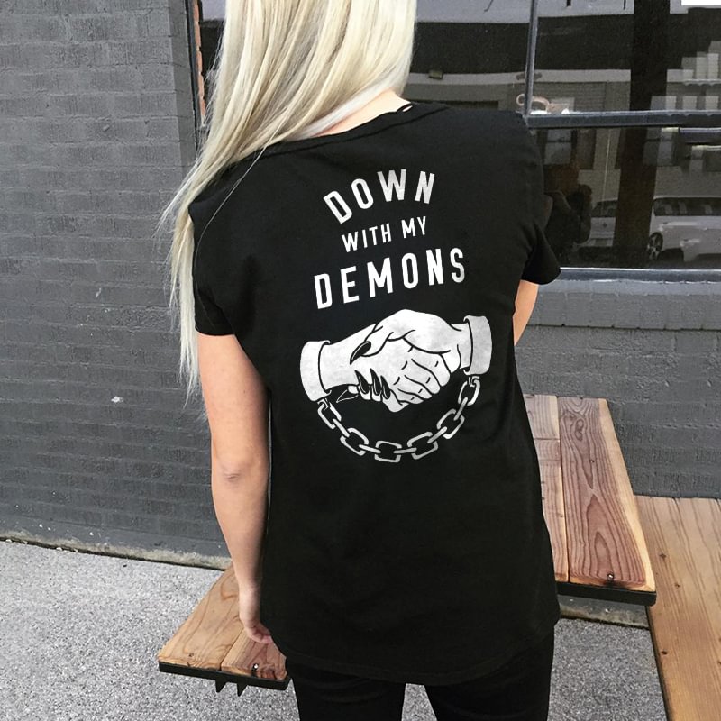 Down with my demons printed designer T-shirt