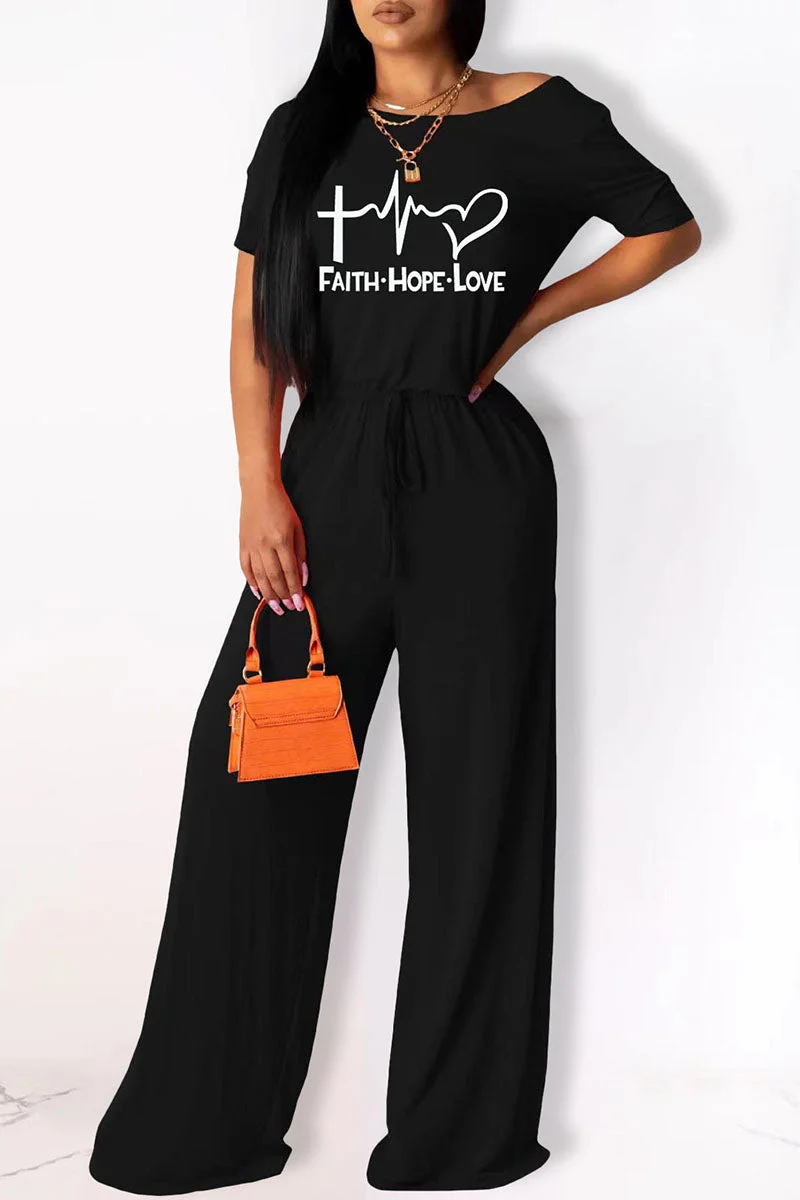 Casual Print Split Joint O Neck Straight Jumpsuits
