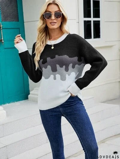 Color Block Dropped Shoulder Sweater