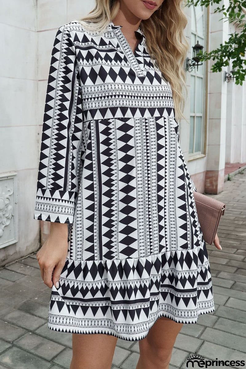 Elegant Geometric Patchwork Fold V Neck A Line Dresses(4 Colors)