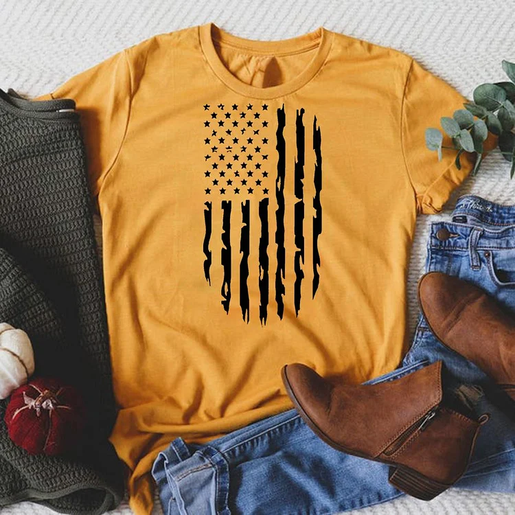 American flag Round Neck T-shirt-018171