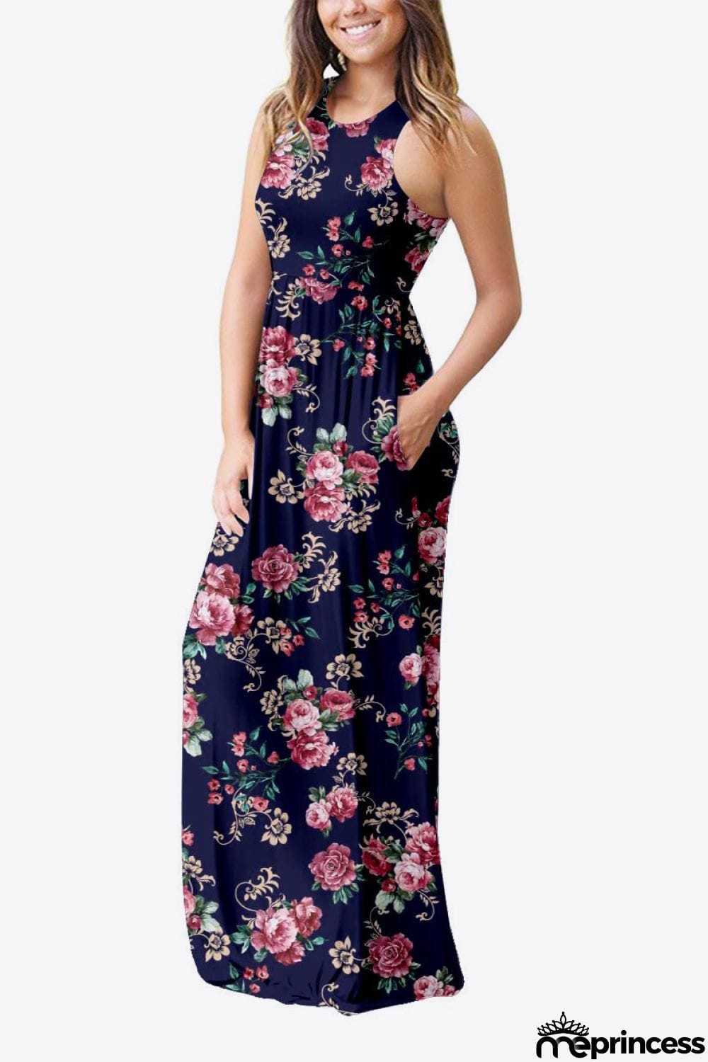 Empire Waist Sleeveless Dress with Pockets