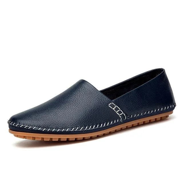 Men Non-slip Fashion Slip On Genuine Leather Flats Moccasins Loafers Shoes | EGEMISS