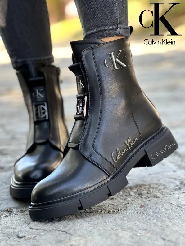 Calvin Klein®2025 Dámske čierne kožené členkové čižmy