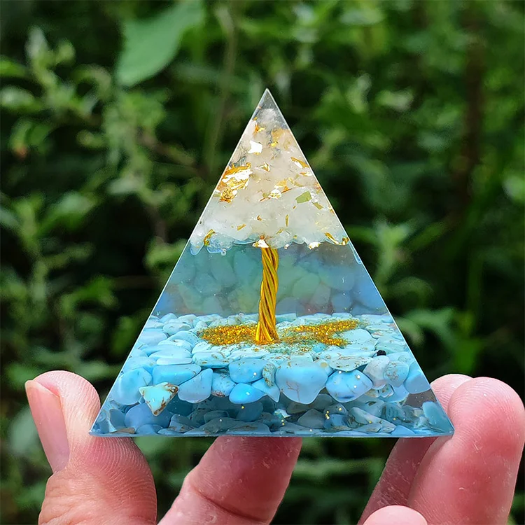 Clear Crystal with Turquoise Lucky Orgone Pyramid