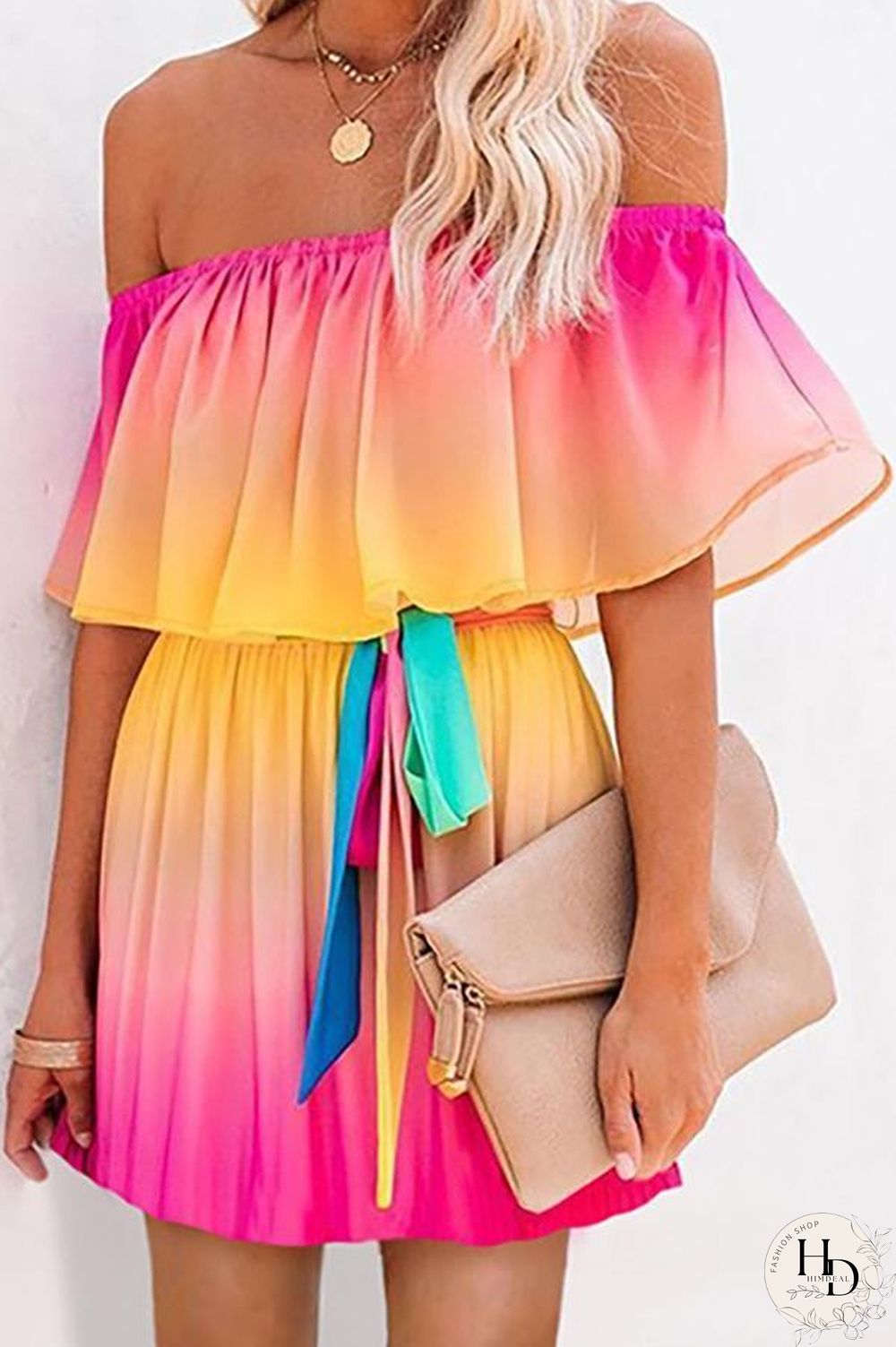 Off Shoulder Print Mini Dress P13635
