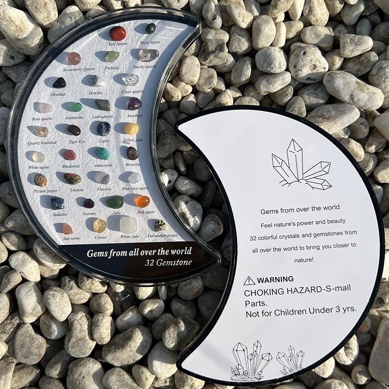Stone of Power - Mineral Specimens Healing Crystal Moon Shape Box - tree - Codlins