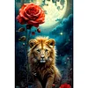 Diamond Painting-DIY Full Round Drill Night Lion Red Rose(40*60M)