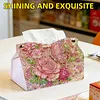 (24cm)Pink Pearl Rose Butterfly 24cm DIY Diamond Painting Rhinestones Decorative Tissue Box Reusable Crystal Mosaic PU Tissue Holder for Home Car Desk Decoration Craft