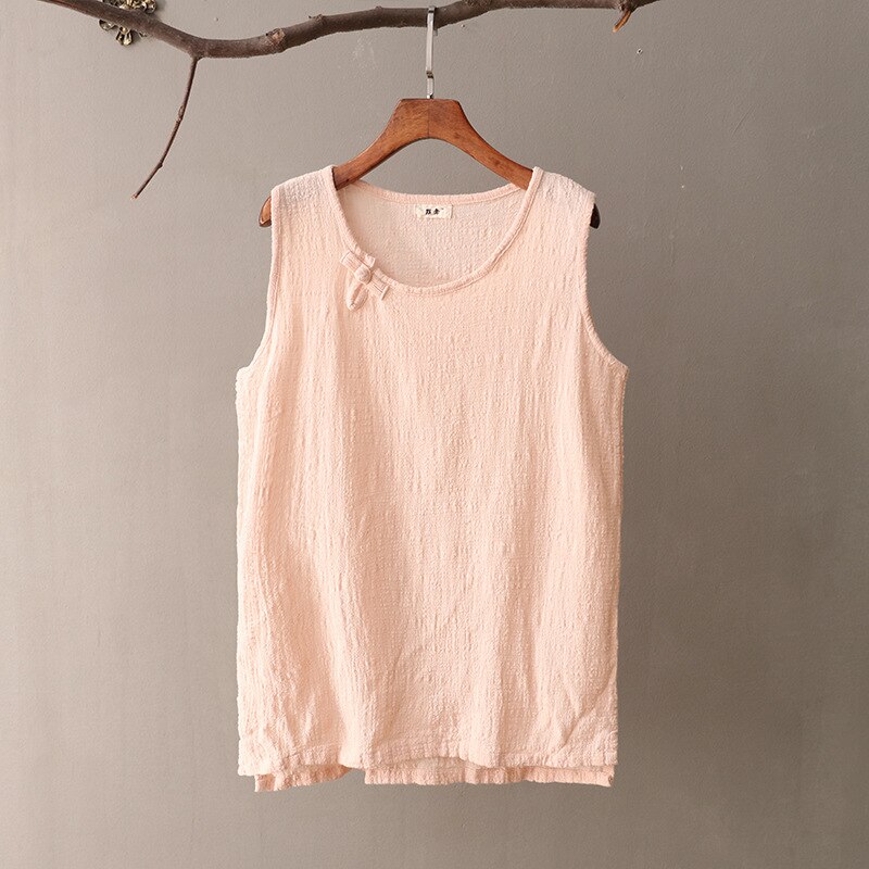 Solid Sleeveless Women Tank Top Loose Casual O-neck Summer Tank top Women Cotton Linen Cute Chinese style Tanks Shirt Tops C141