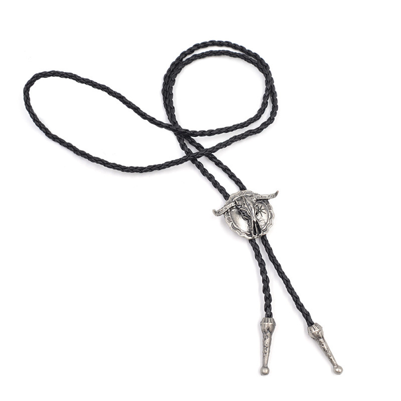 Comstylish Men's Western Big Bull Head Bolo Tie Foreign Trade Retro Bolo Neck Rope Necklace