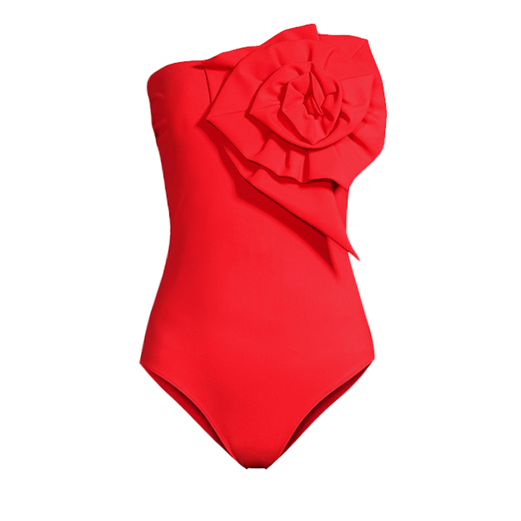 3D Flower Red One Piece Swimsuit and Sarong