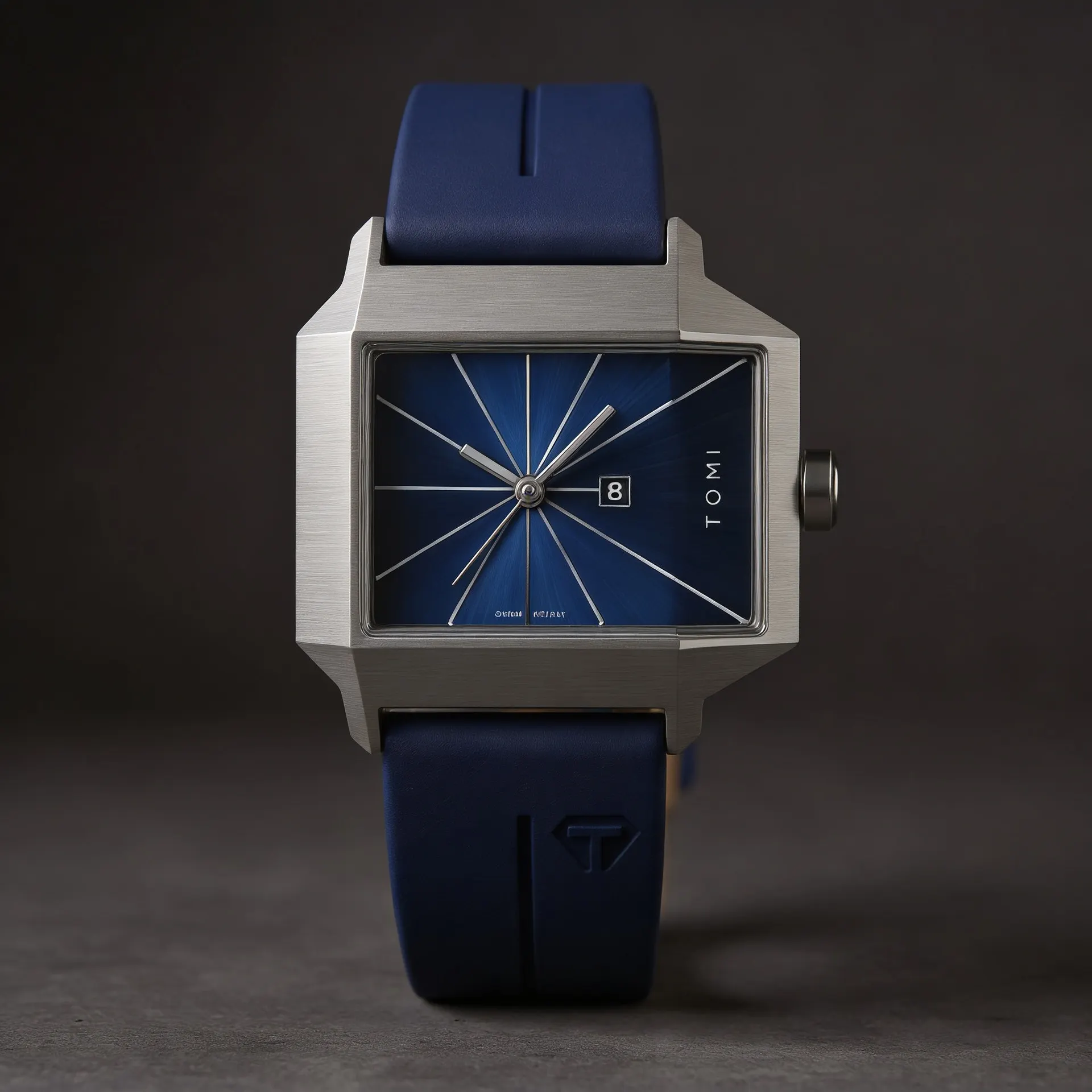Men's Quartz Watch 39mm &ndash; Geometric Sunburst Dial &ndash; Silicone Strap &ndash; Royal Blue