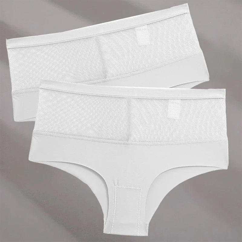 FINETOO 2PCS/Set Seamless Mesh Women Pantys Girls Thongs High Waisted Woman Brief Fashion M-XL Sexy Underpants Lingerie Panties
