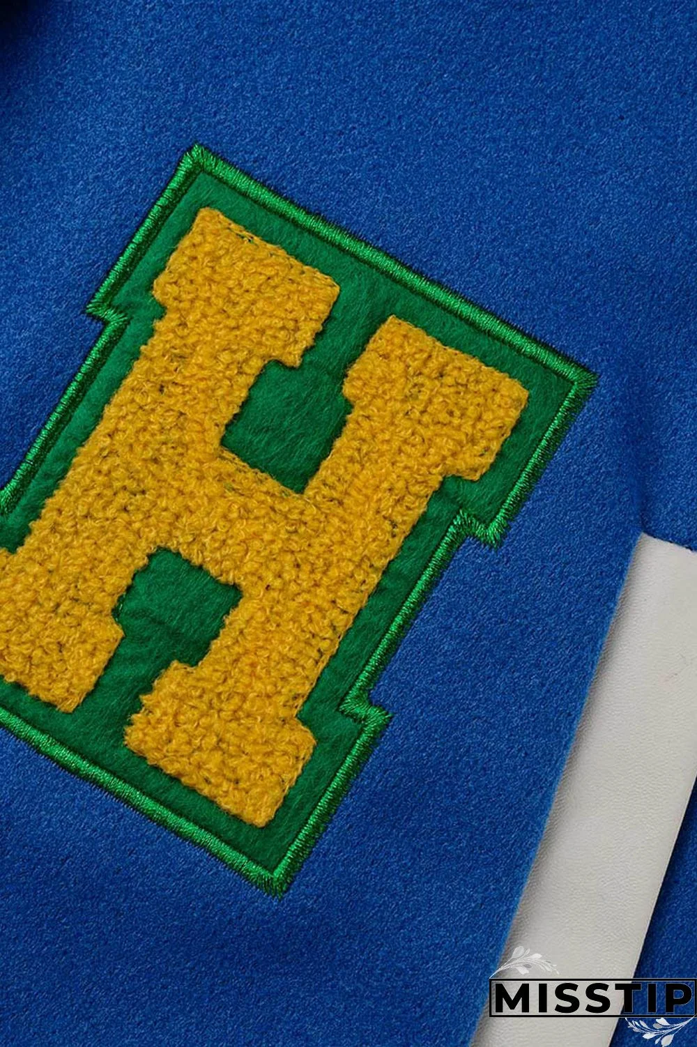 Blue Casual Letter Patchwork Contrast Turn-back Collar Outerwear