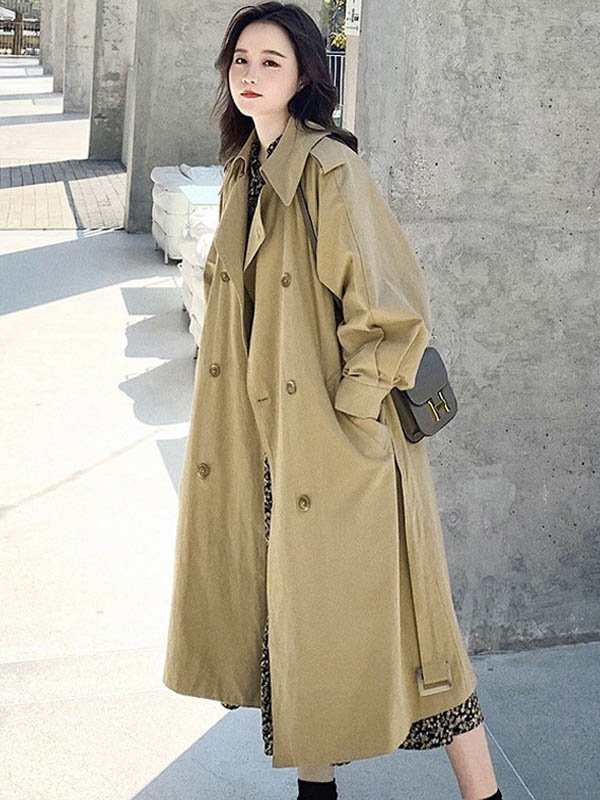 Original Loose Buttoned Tied Notched Collar Long Sleeves Trench Coat