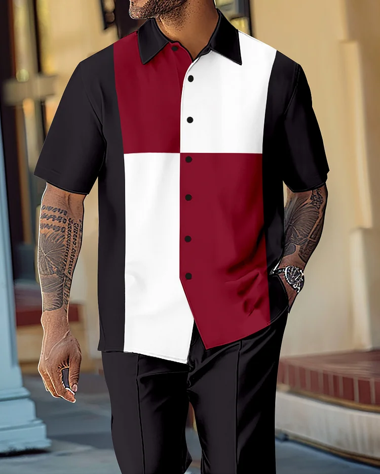 Men's Retro Gorgeous Short Sleeve Shirt Walking Suit 1065