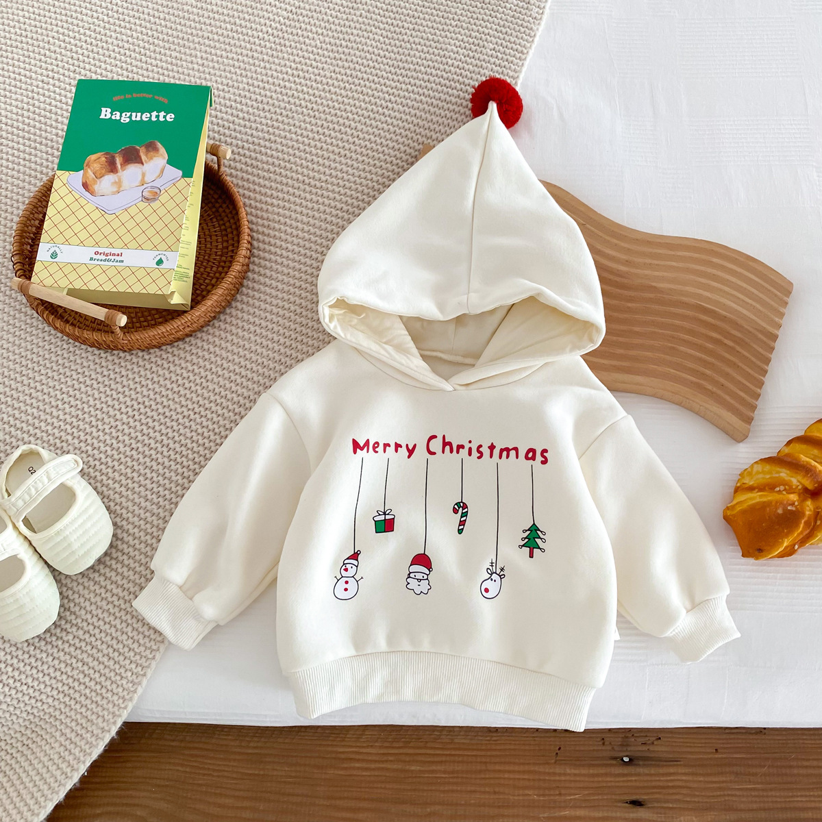  Baby Boy/Girl Christmas Cartoon Hooded Thincken Long Sleeve Sweatshirt with Pants