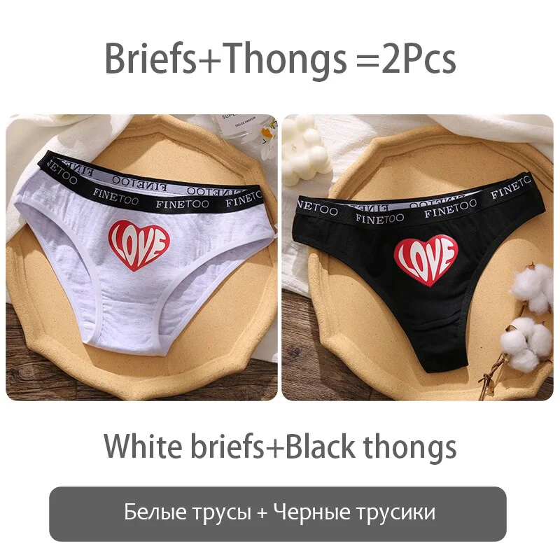 FINETOO Fashion Printing Panties Love Heart Cotton Underwear Women M-2XL Female Underpants Plus Size Girls Briefs Lingerie 2021