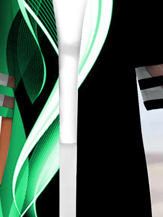 Women Half Sleeve Scoop Neck Striped Printed Colorblock Two-Pieced Tops