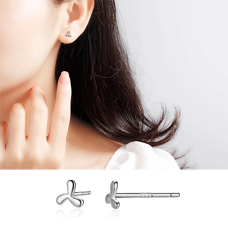 1 Pair 925 Sterling Silver Four Leaf Clover Star Lightning Ear Studs